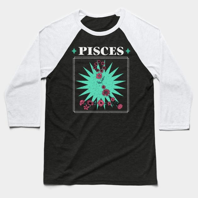 Floral Zodiac: Astrology Sign Pisces Baseball T-Shirt by fallingspaceship